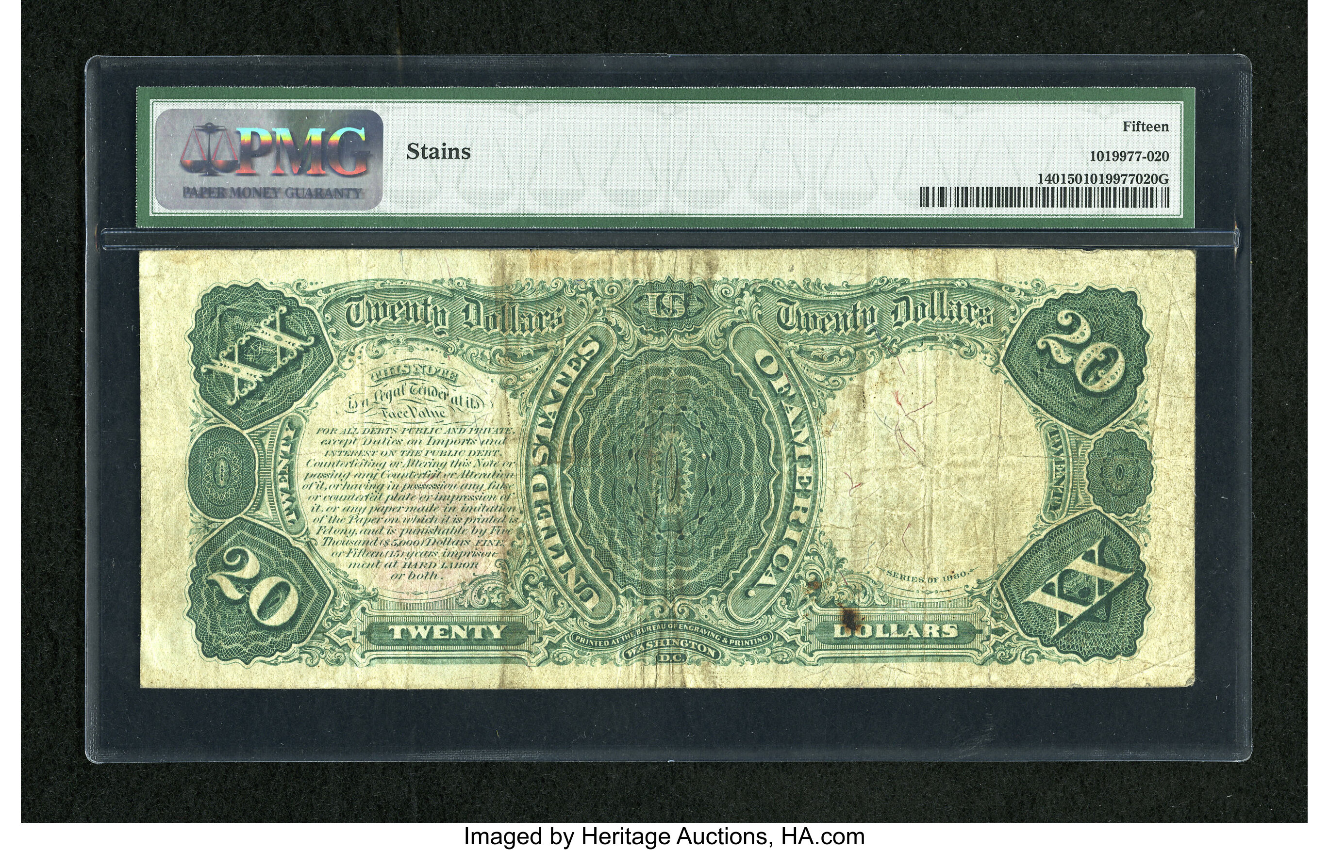 image for: Fr. 140 $20 1880 Legal Tender PMG Choice Fine 15....