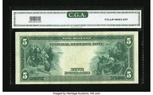 image for: Fr. 848 $5 1914 Federal Reserve Note CGA About Uncirculated 58....