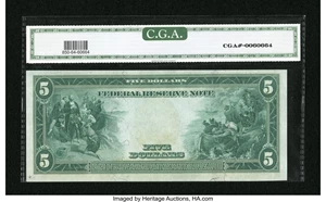 image for: Fr. 850 $5 1914 Federal Reserve Note CGA Choice Uncirculated 64....