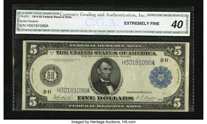 image for: Fr. 874 $5 1914 Federal Reserve Note CGA Extremely Fine 40....