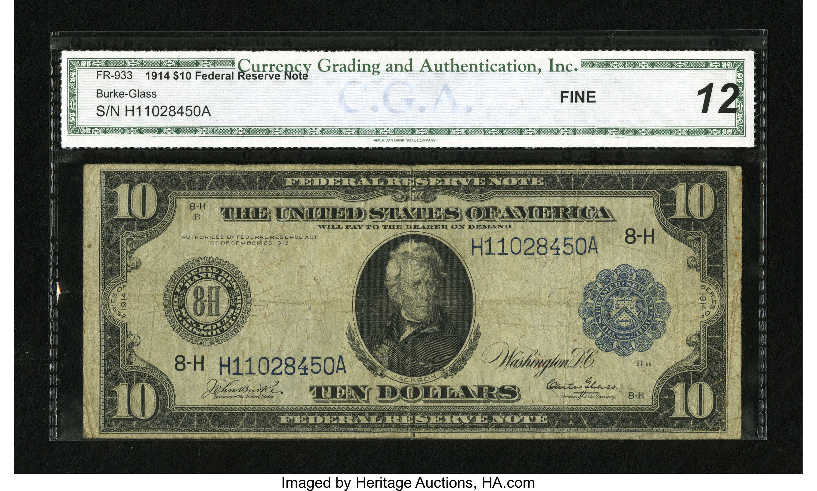 image for: Fr. 933 $10 1914 Federal Reserve Note CGA Fine 12....
