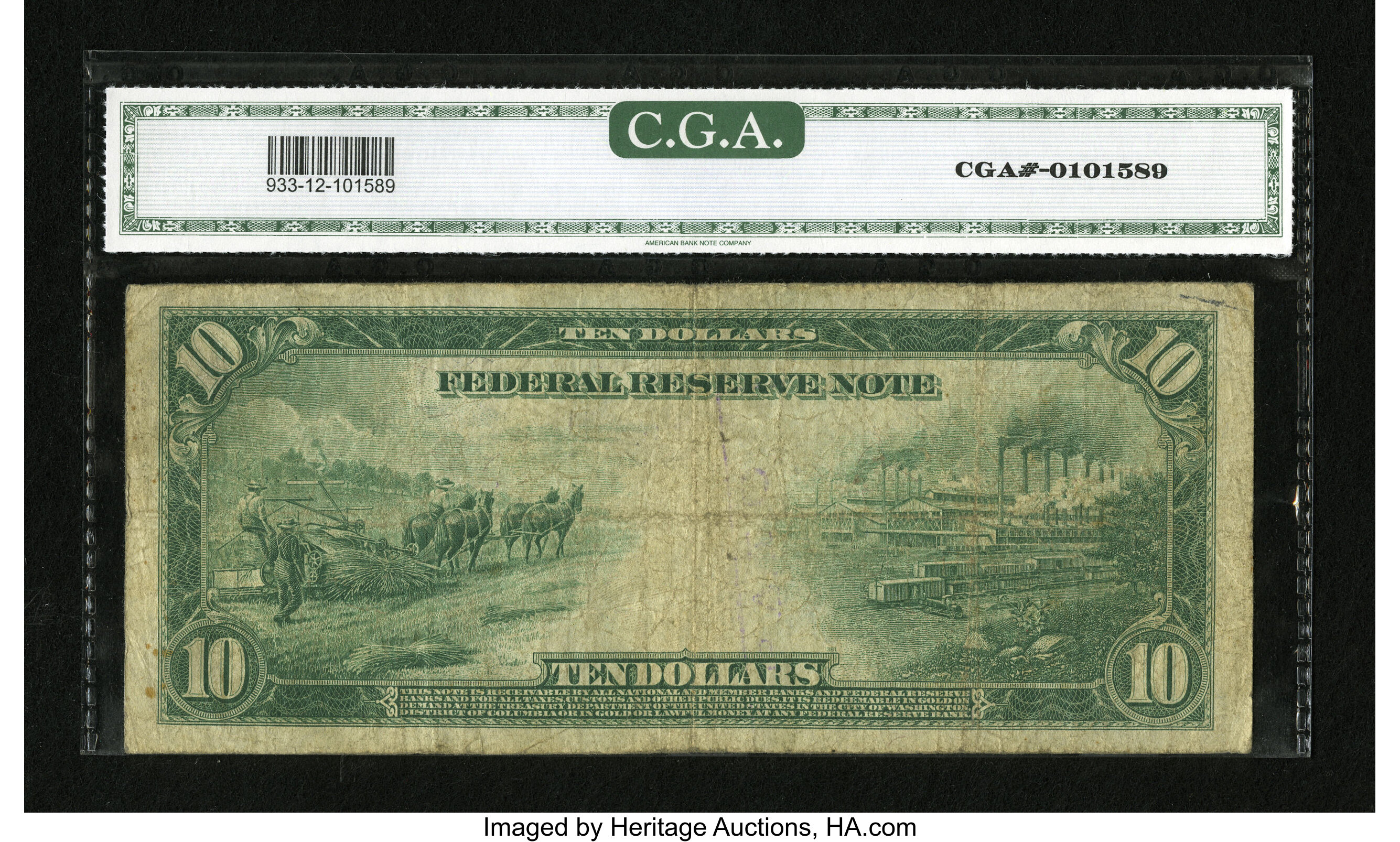 image for: Fr. 933 $10 1914 Federal Reserve Note CGA Fine 12....