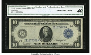 image for: Fr. 939 $10 1914 Federal Reserve Note CGA Extremely Fine 40....