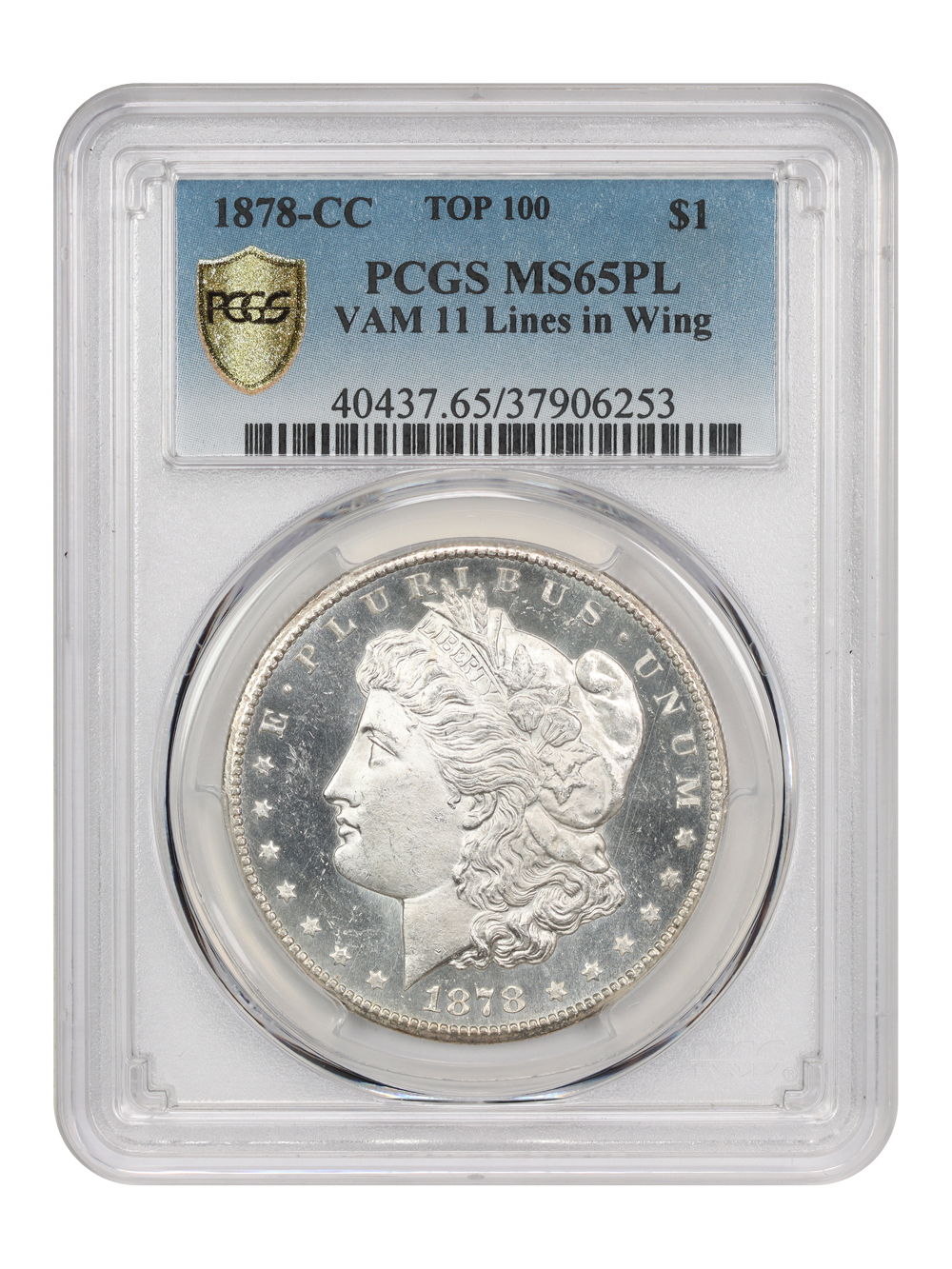 image for: 1878-CC $1 PCGS MS65 PL (VAM-11  Lines in Wing)