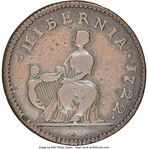 image for: 1722 Hibernia Farthing Fine 15 NGC. M. 1.1-A.1, W-12200, R.5....