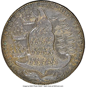 image for: 1778-1779 Rhode Island Ship Token, No Wreath, Brass, AU58 NGC. Betts-562, W-1730, R.4....