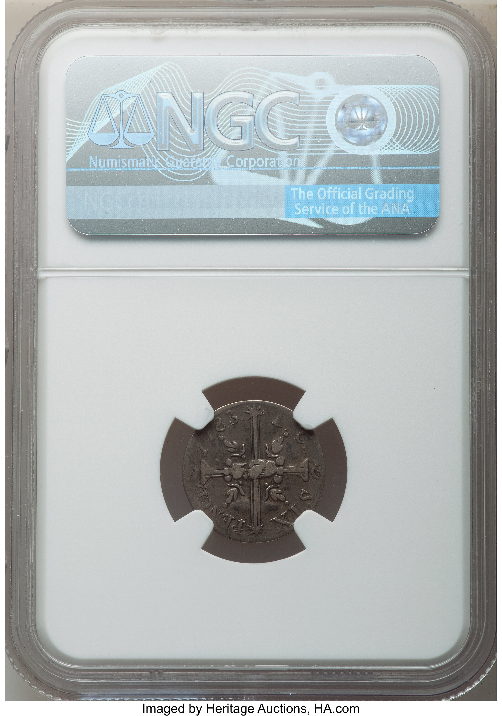 image for: 1783 Chalmers Sixpence, Large Date VF25 NGC. Breen-1014, W-1770, R.6....