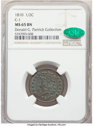 image for: 1810 1/2 C C-1, B-1, R.2, MS65 Brown NGC. CAC....