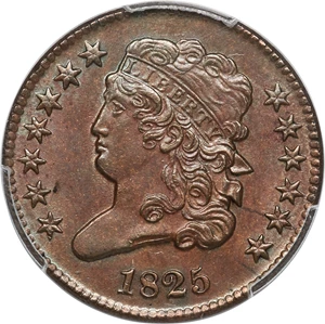 image for: 1825 1/2 C C-2, B-2, R.1, MS64 Brown PCGS. CAC....