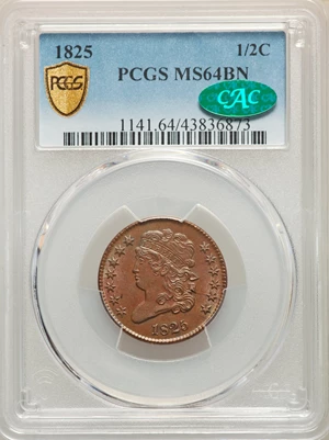 image for: 1825 1/2 C C-2, B-2, R.1, MS64 Brown PCGS. CAC....