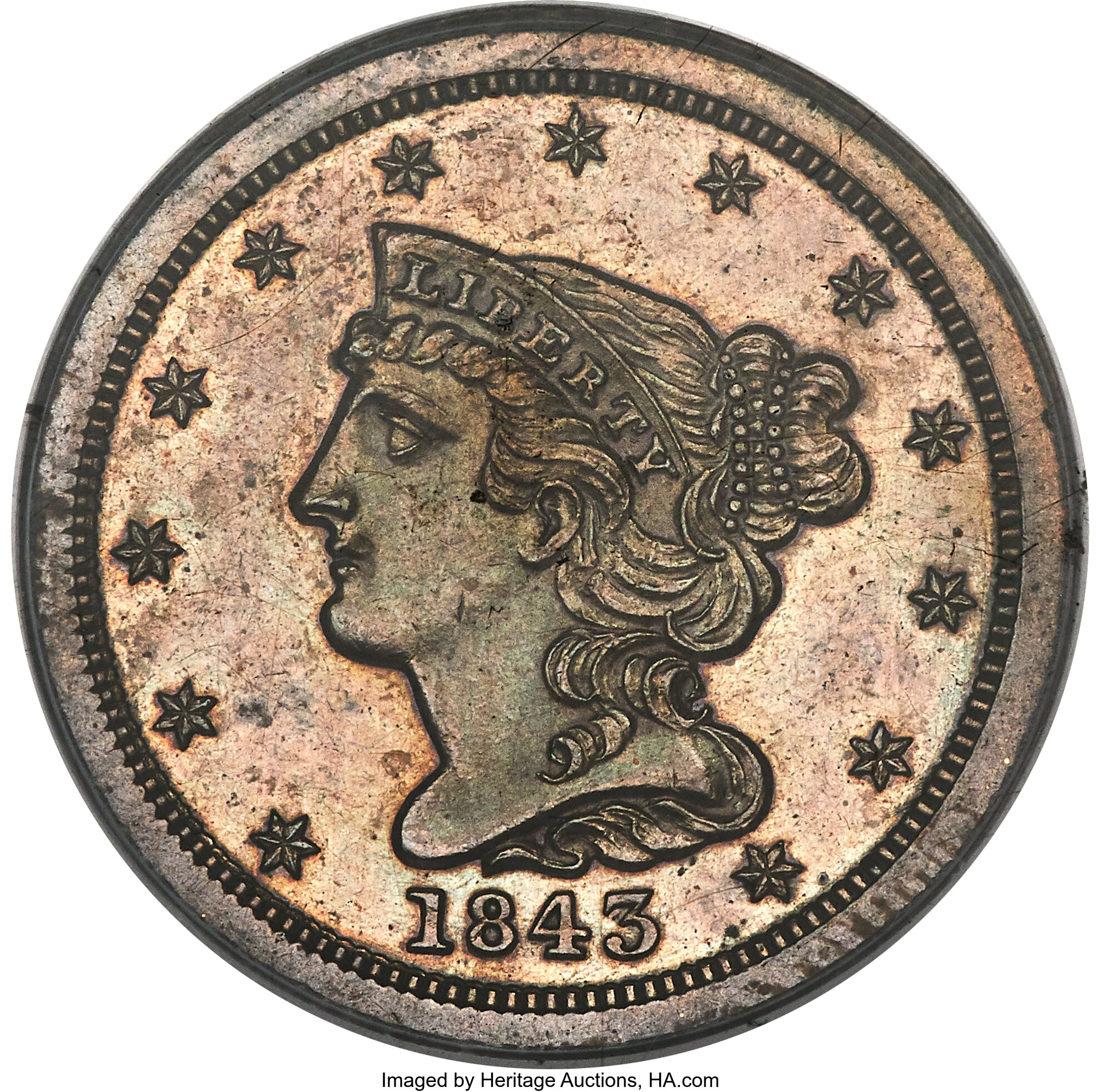 image for: 1843 1/2 C Original PR63 Brown PCGS. CAC. B-1a, High R.5....