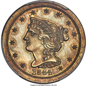 image for: 1844 1/2 C Restrike, B-3, R.6, PR64 Brown PCGS. CAC....