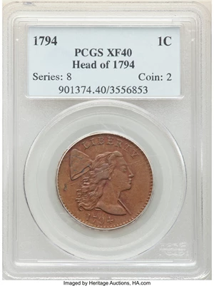 image for: 1794 1C Head of 1794, S-22, B-6, R.1, XF40 PCGS....