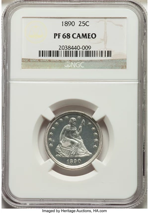 image for: 1890 25C PR68 Cameo NGC....