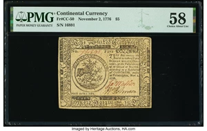 image for: Continental Currency November 2, 1776 $5 PMG Choice About Unc 58....