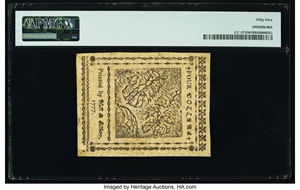 image for: Continental Currency February 26, 1777 $4 PMG About Uncirculated 55....