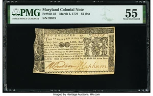 image for: Maryland March 1, 1770 $2 PMG About Uncirculated 55....