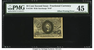 image for: Partial Offset Printing of Front to Back Fr. 1248 10¢ Second Issue PMG Choice Extremely Fine 45....
