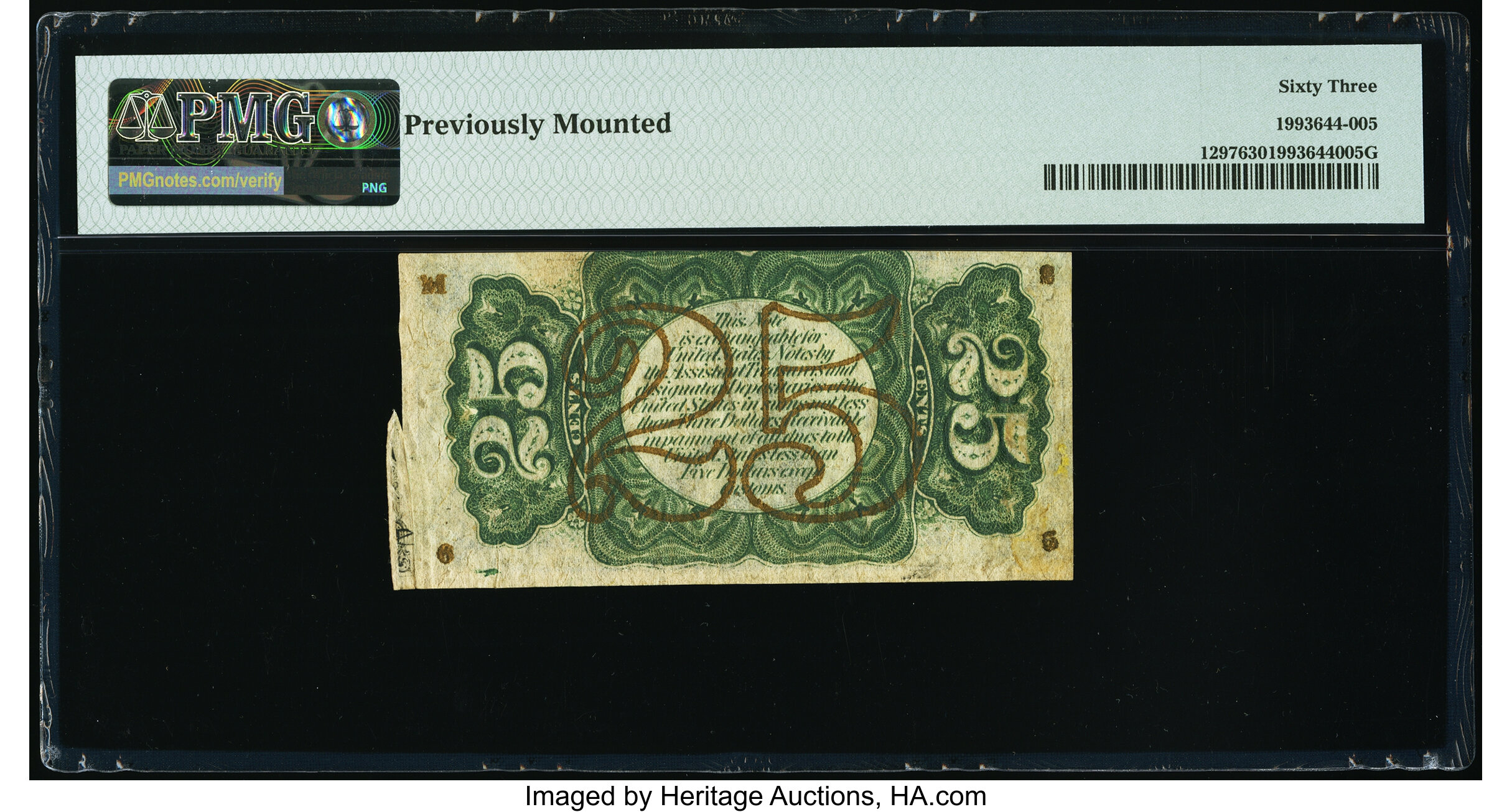 image for: Printed Foldover Error Fr. 1297 25¢ Third Issue PMG Choice Uncirculated 63....