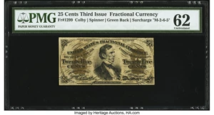 image for: Fr. 1299 25¢ Third Issue PMG Uncirculated 62....