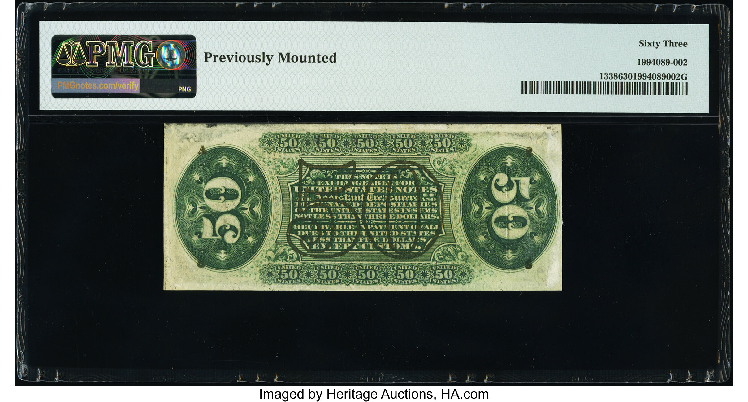 image for: Fr. 1338 50¢ Third Issue Spinner PMG Choice Uncirculated 63....