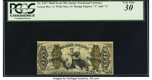 image for: Fr. 1367 50¢ Third Issue Justice PCGS Very Fine 30....