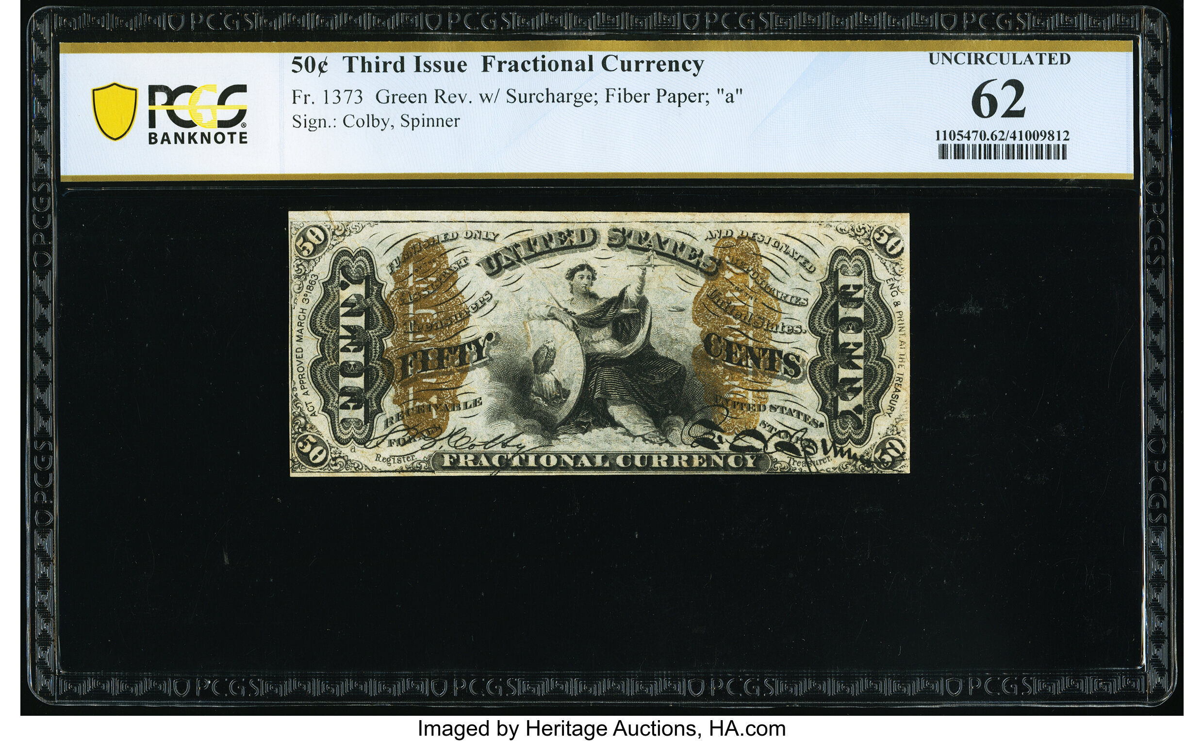 image for: Fr. 1373 50¢ Third Issue Justice PCGS Banknote Uncirculated 62....