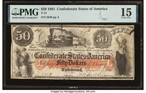 image for: T15 $50 1861 PF-1 Cr. 79 PMG Choice Fine 15....