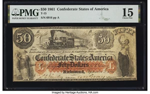 image for: T15 $50 1861 PF-1 Cr. 79 PMG Choice Fine 15....
