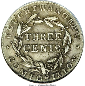 image for: 1837 Feuchtwanger Three Cents--Repaired--NCS. XF Details....