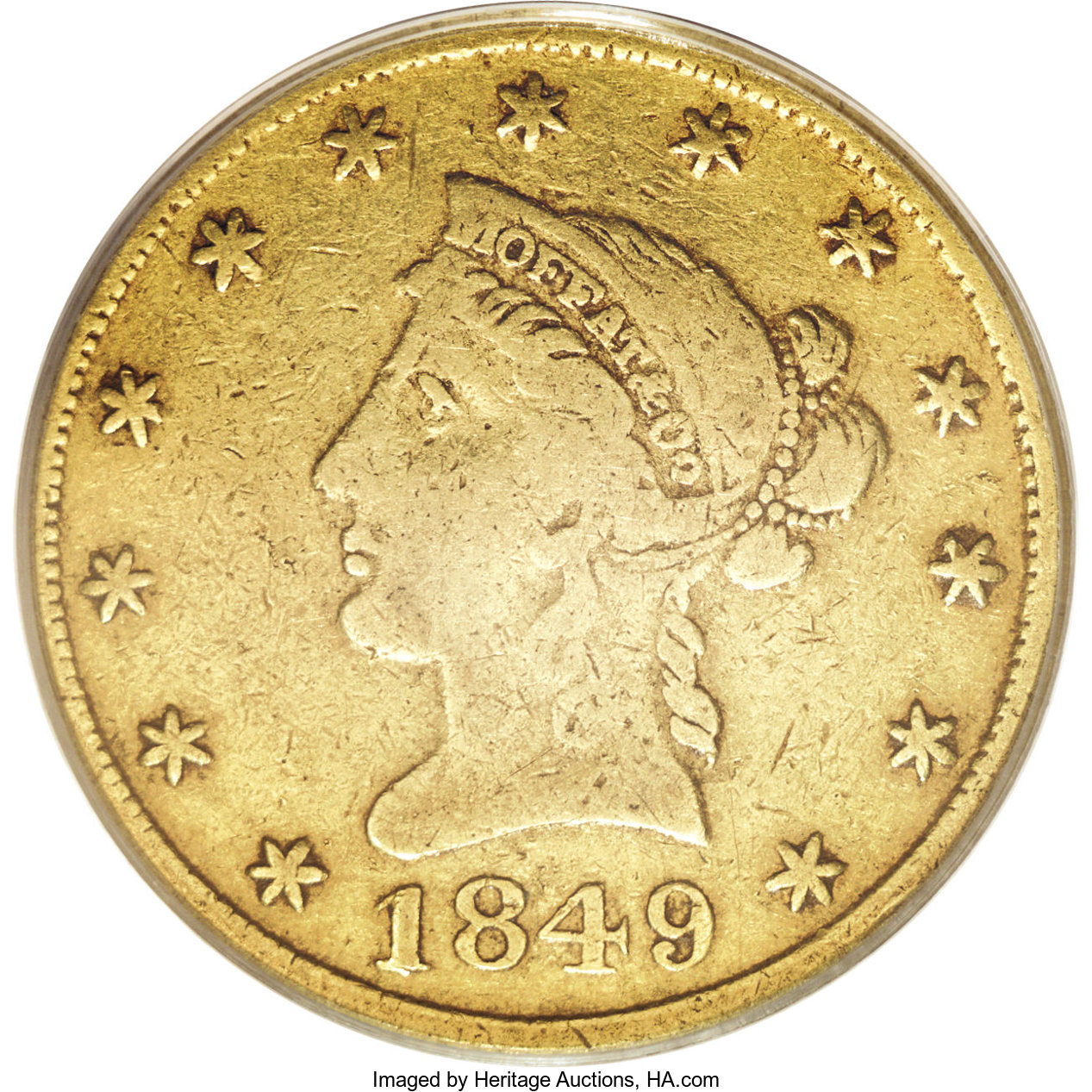 image for: 1849 $10 Moffat & Co. Ten Dollar, "Ten D." VF25 PCGS....