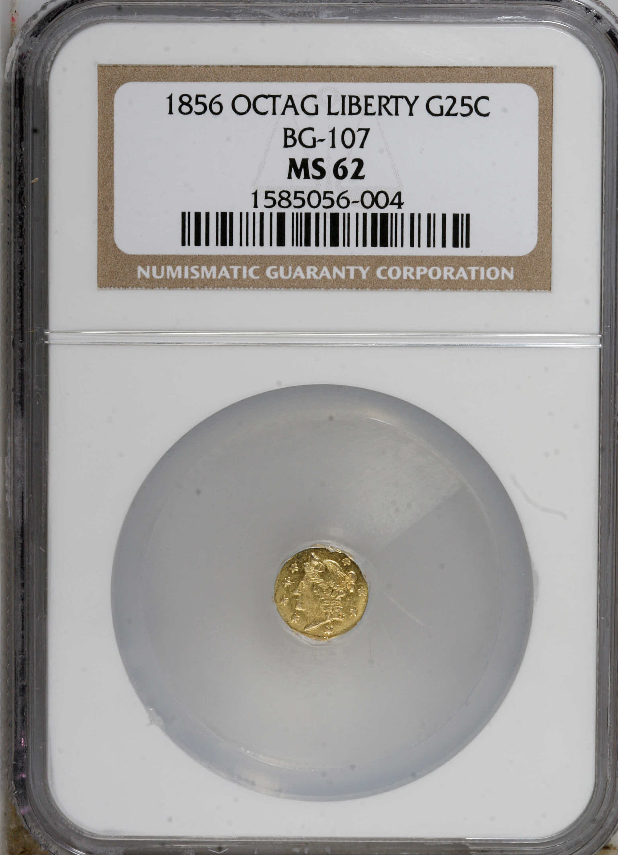 image for: 1856 25C Liberty Octagonal 25 Cents, BG-107, Low R.4, MS62 NGC. NGC Census: (4/7). PCGS Population (20/62).   (#10376)...