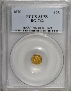 image for: 1870 25C Liberty Octagonal 25 Cents, BG-762, Low R.4, AU58 PCGS. PCGS Population (16/67). NGC Census: (0/3). (#10589)...