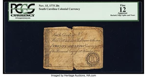 image for: South Carolina November 15, 1775 20s PCGS Apparent Fine 12....