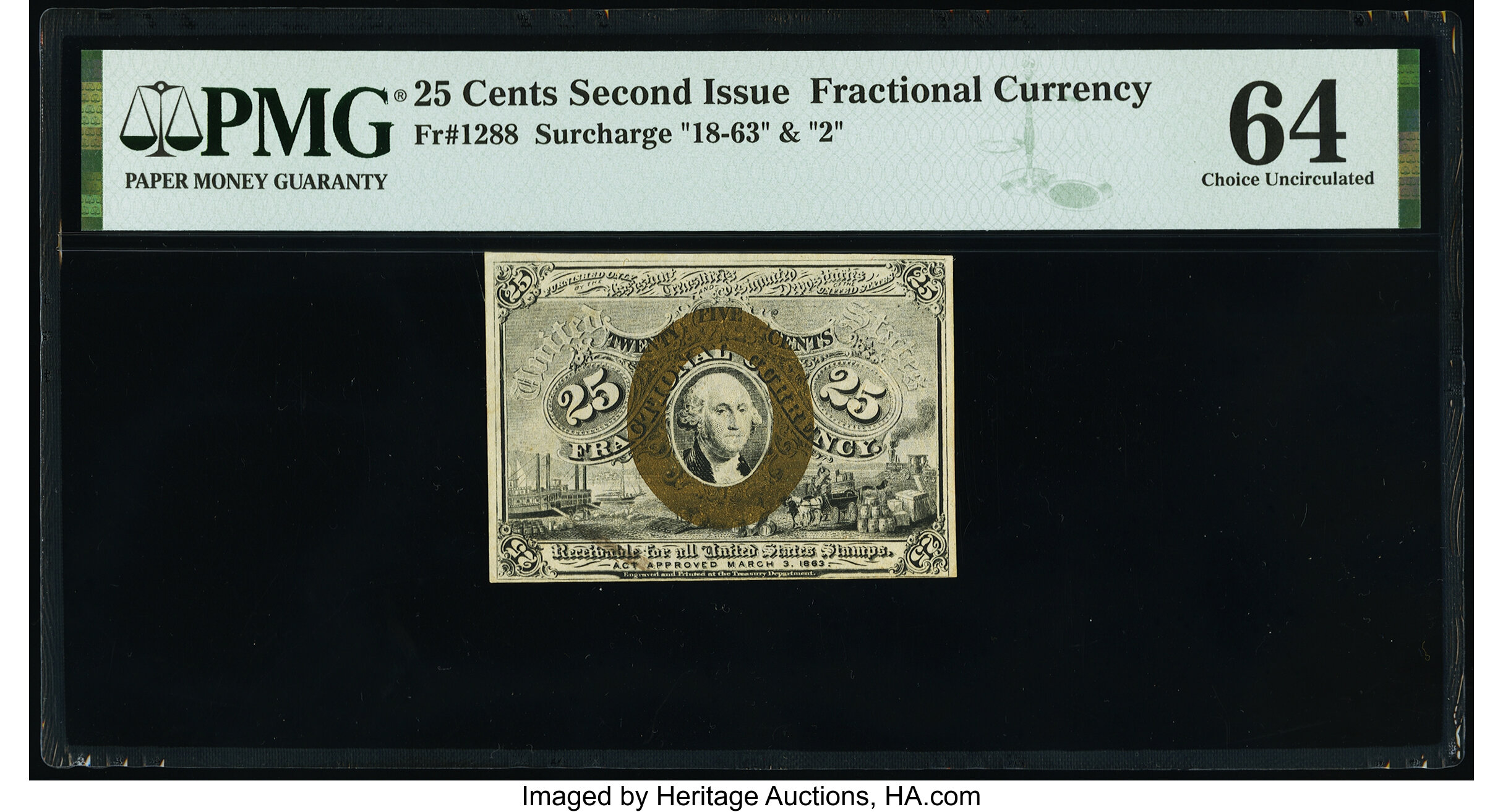 image for: Fr. 1288 25¢ Second Issue PMG Choice Uncirculated 64....