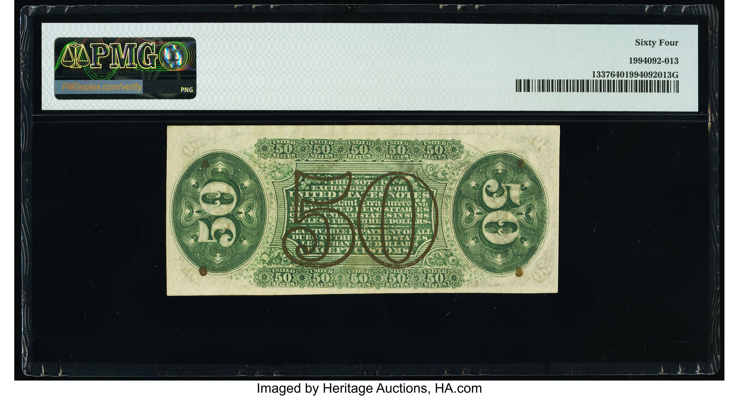 image for: Fr. 1337 50¢ Third Issue Spinner PMG Choice Uncirculated 64....