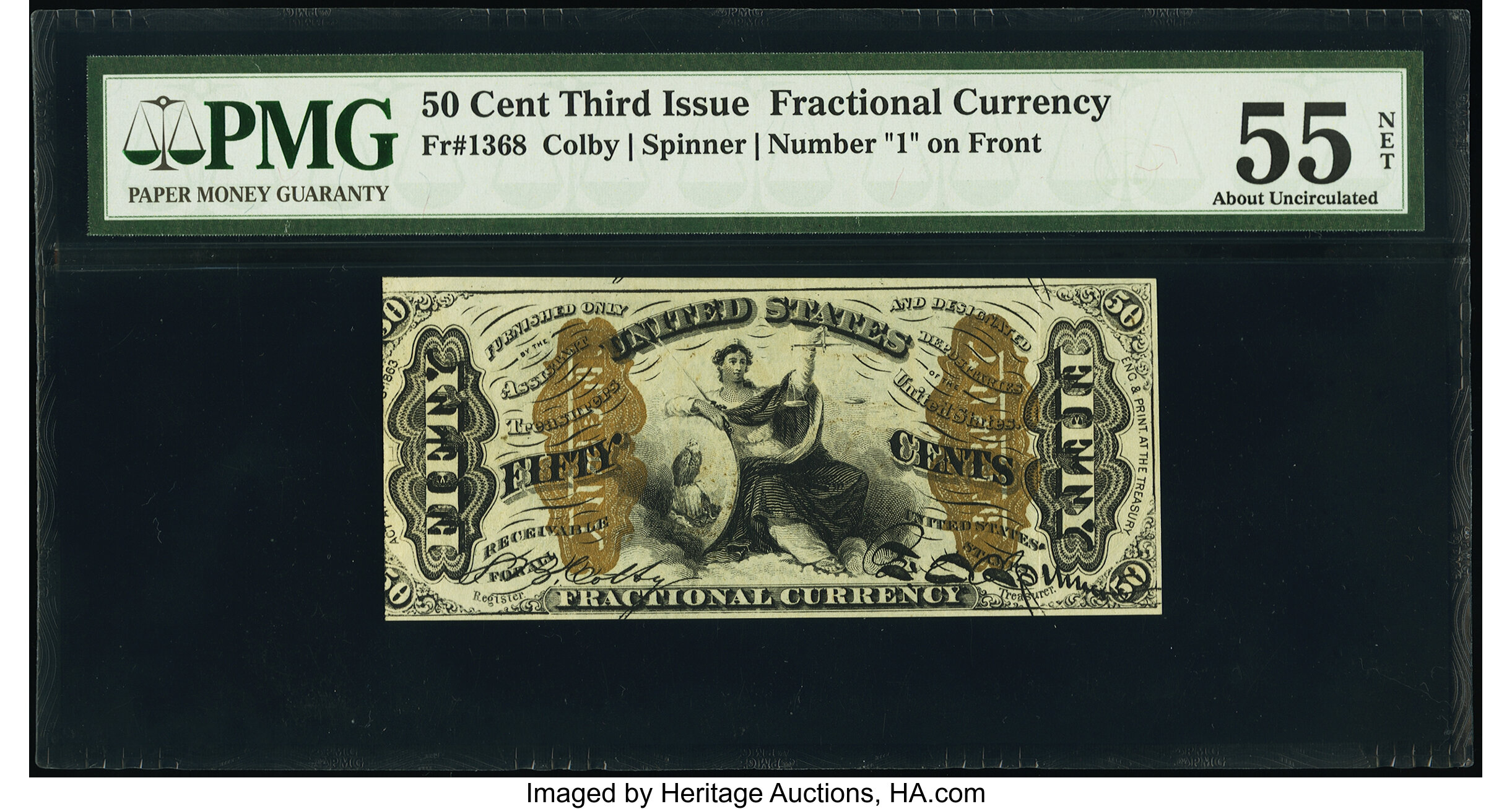 image for: Fr. 1368 50¢ Third Issue Justice PMG About Uncirculated 55 Net....