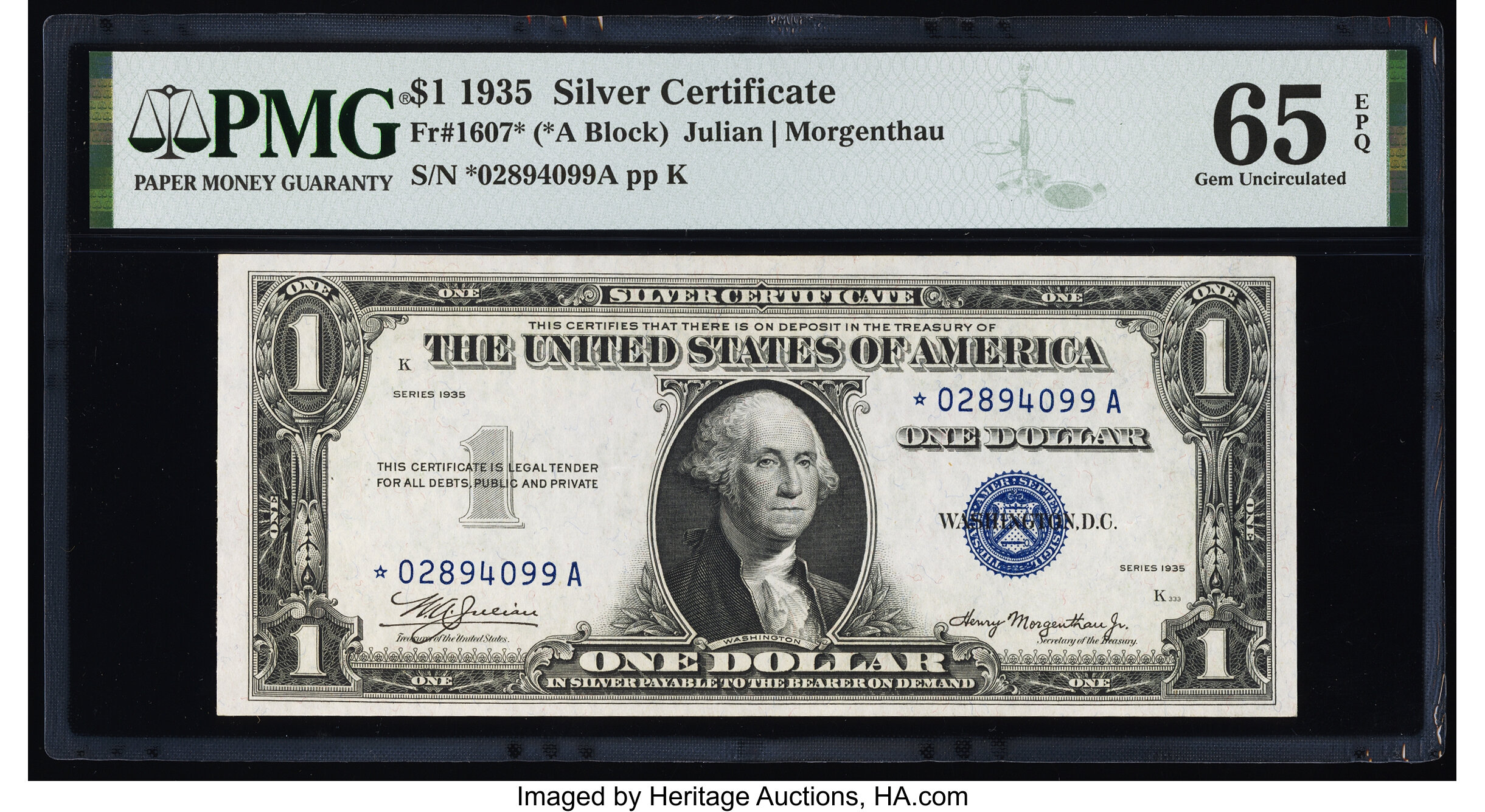 image for: Fr. 1607* $1 1935 Silver Certificate Star. PMG Gem Uncirculated 65 EPQ....