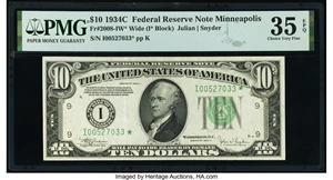 image for: Fr. 2008-I* $10 1934C Federal Reserve Star Note. PMG Choice Very Fine 35 EPQ....