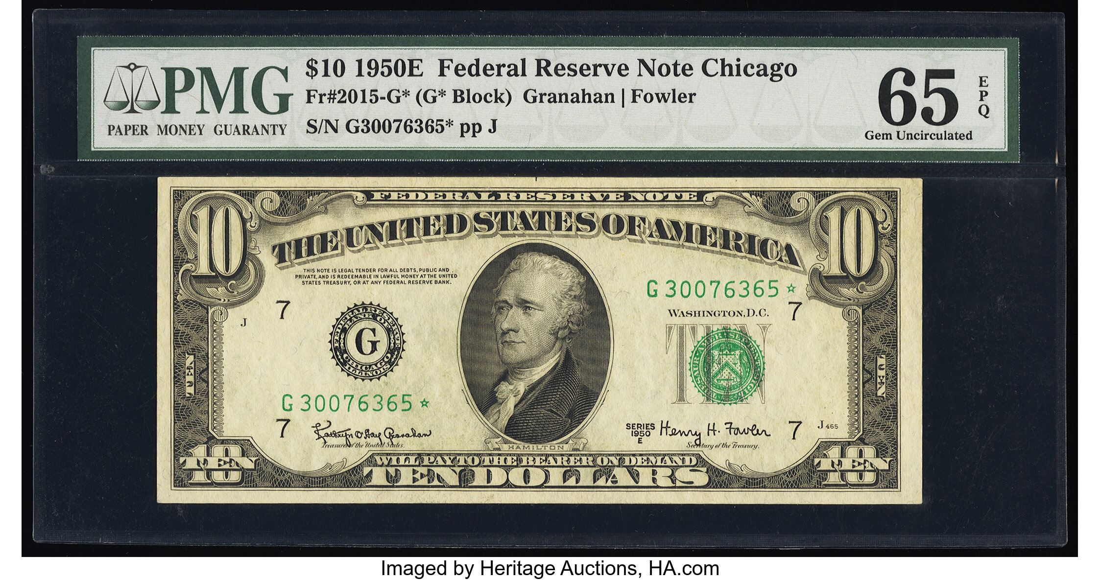 image for: Fr. 2015-G* $10 1950E Federal Reserve Note. PMG Gem Uncirculated 65 EPQ....
