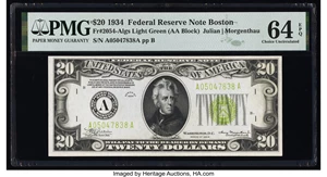 image for: Fr. 2054-A $20 1934 Federal Reserve Note. PMG Choice Uncirculated 64 EPQ....