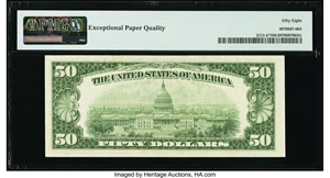 image for: Fr. 2111-E* $50 1950D Federal Reserve Star Note. PMG Choice About Unc 58 EPQ....