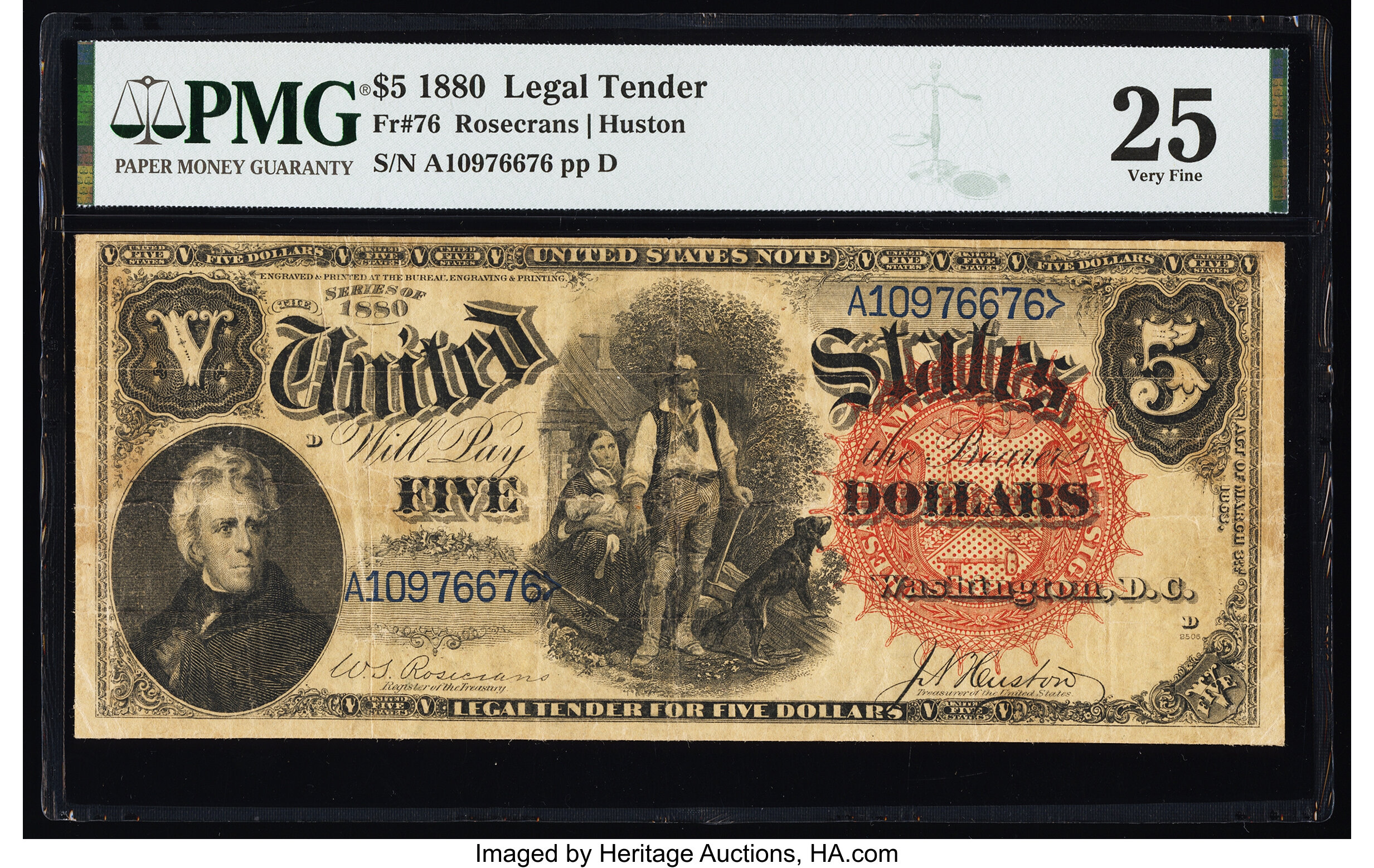 image for: Fr. 76 $5 1880 Legal Tender PMG Very Fine 25....