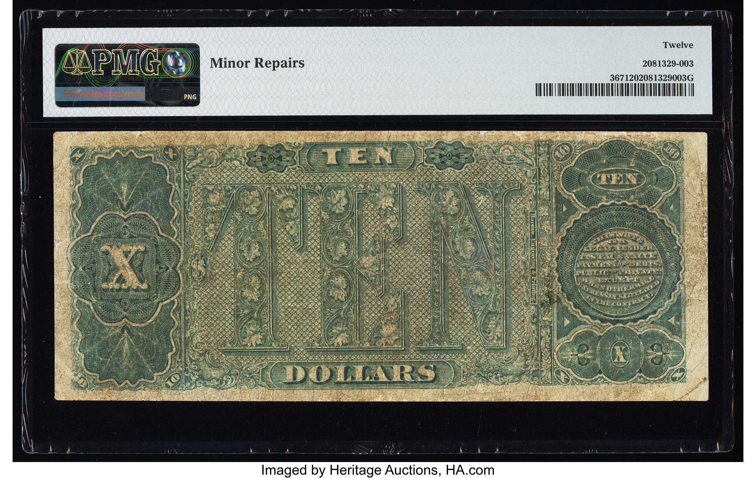 image for: Fr. 367 $10 1890 Treasury Note PMG Fine 12....
