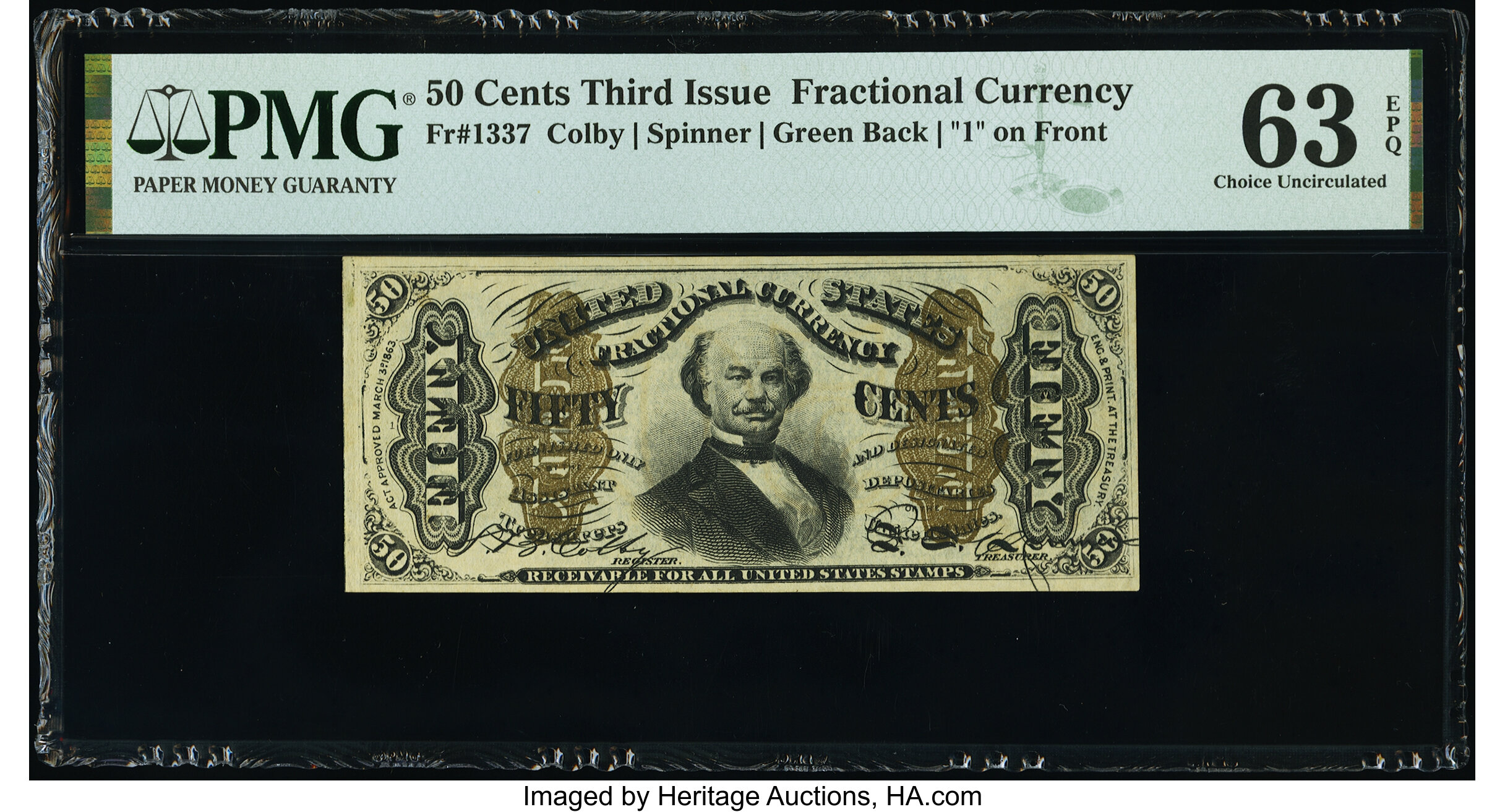image for: Fr. 1337 50¢ Third Issue Spinner PMG Choice Uncirculated 63 EPQ....