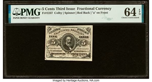 image for: Fr. 1237 5¢ Third Issue PMG Choice Uncirculated 64 EPQ....
