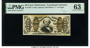 image for: Fr. 1326 50¢ Third Issue Spinner PMG Choice Uncirculated 63....