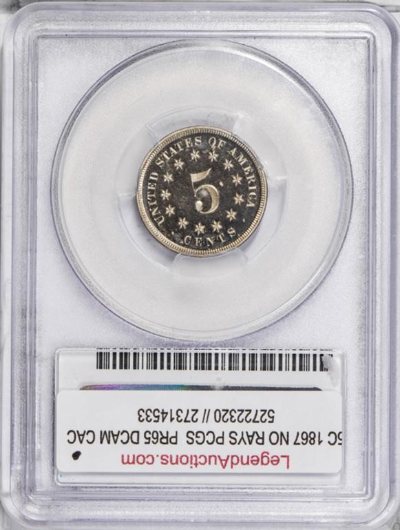 image for: 5C 1867 NO RAYS PCGS  PR65 DCAM CAC