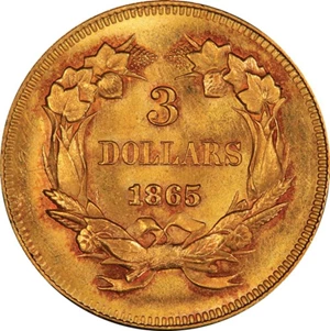 image for: $3 1865 PCGS MS64 CAC