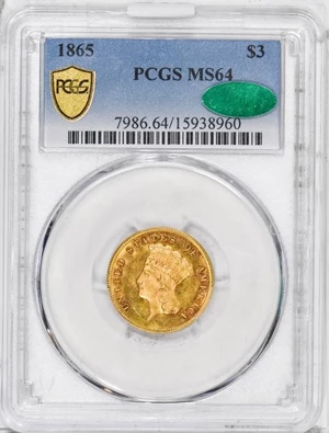image for: $3 1865 PCGS MS64 CAC